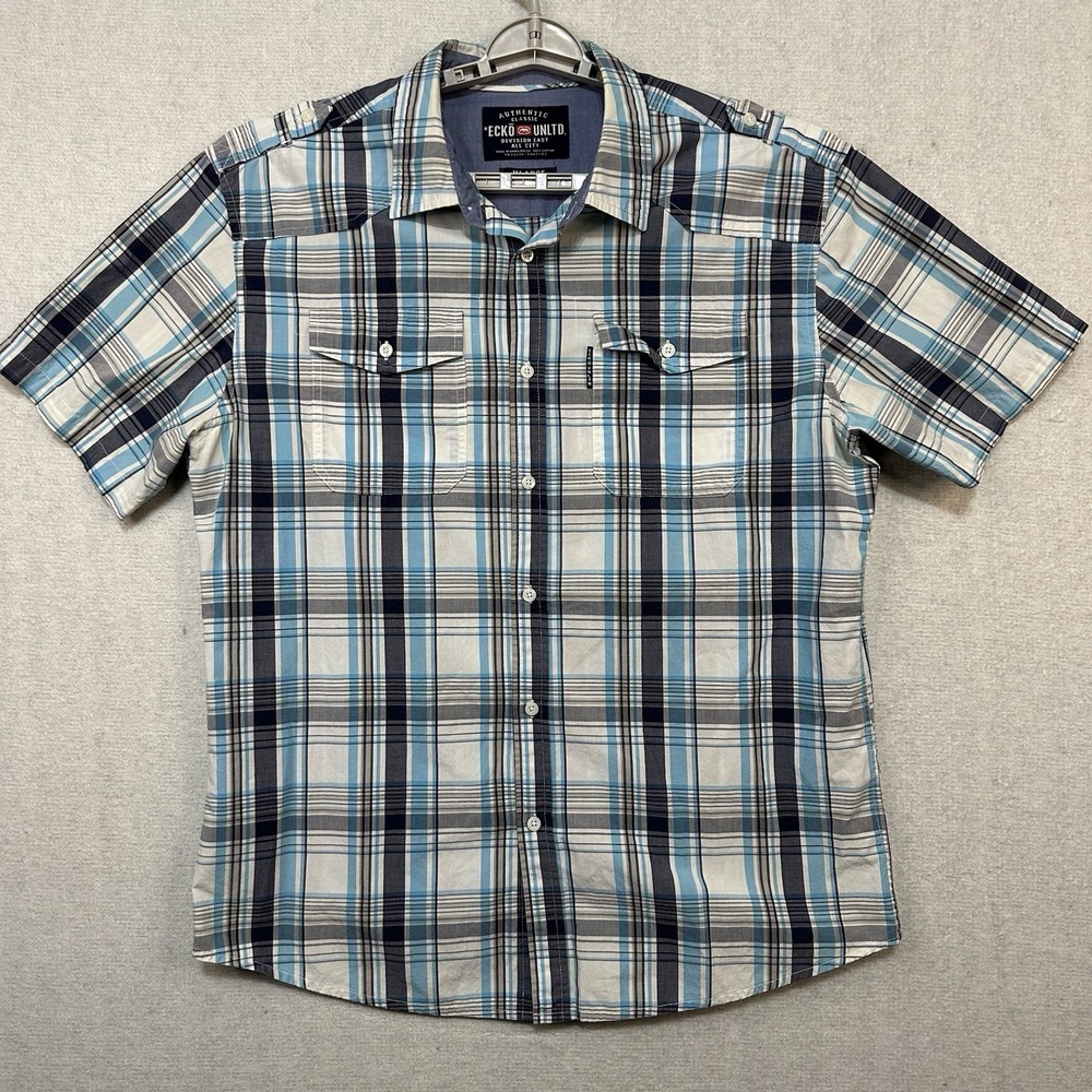 Ecko Unltd Men's XL Short Sleeve‎ Plaid Button Up Division East All City Casual